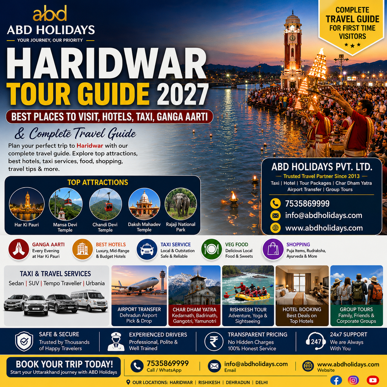 Haridwar Tour Guide 2027 | Things to Do, Hotels, Taxi, Ganga Aarti & Char Dham Yatra with ABD Holidays