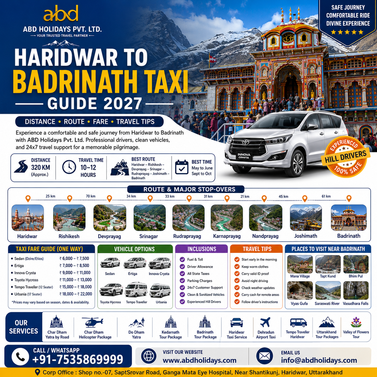 Haridwar to Badrinath Taxi Guide 2027 – Distance, Route, Fare & Travel Tips
