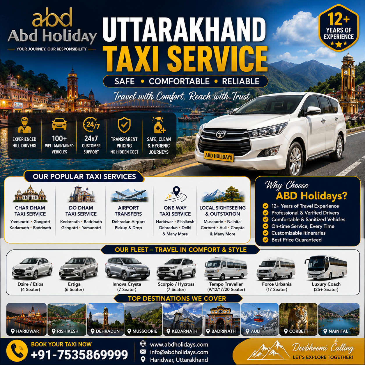 Uttarakhand Taxi Service – Your Trusted Travel Partner for Safe & Comfortable Journeys | ABD Holidays 