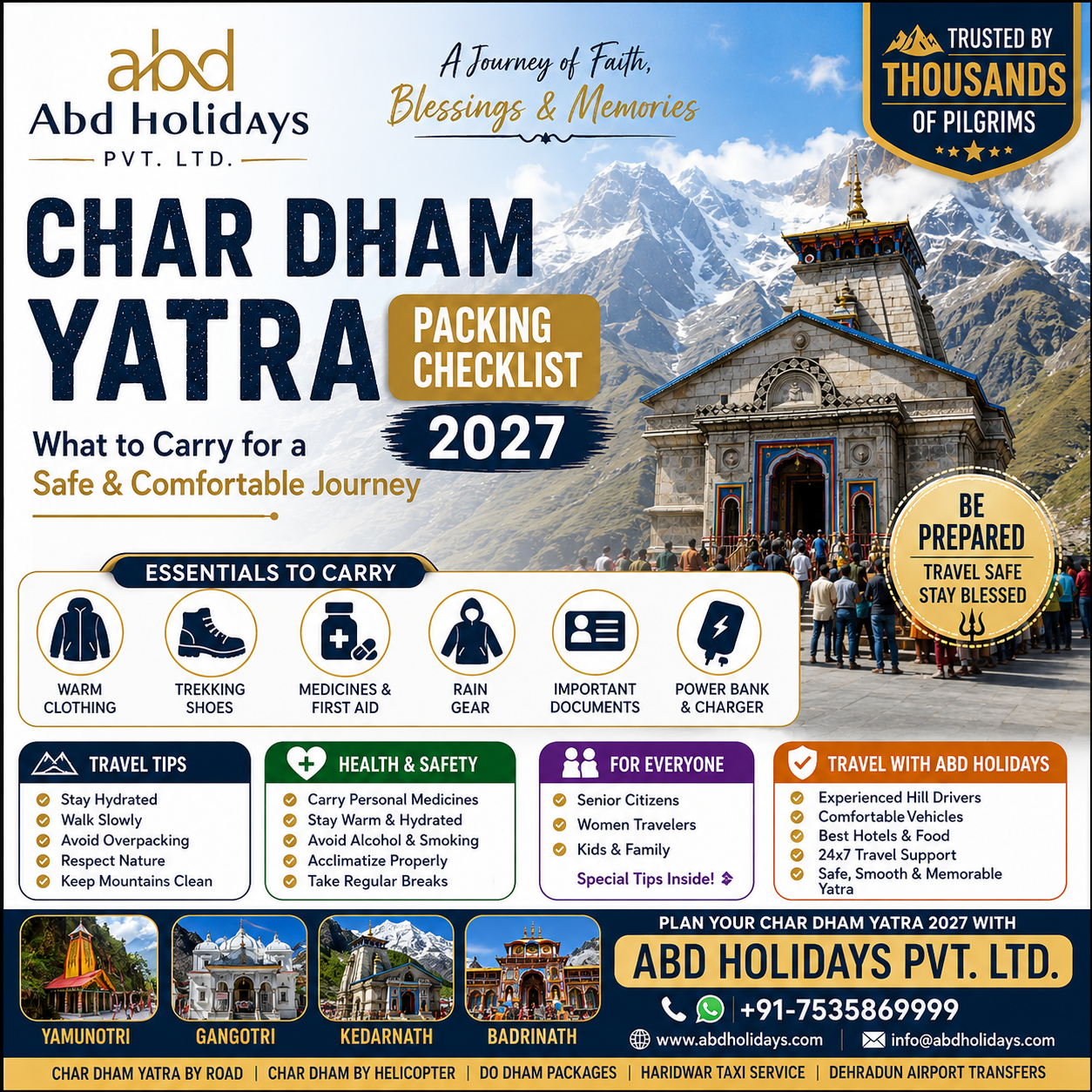 Char Dham Yatra Packing Checklist 2027 – What to Carry for a Safe & Comfortable Journey