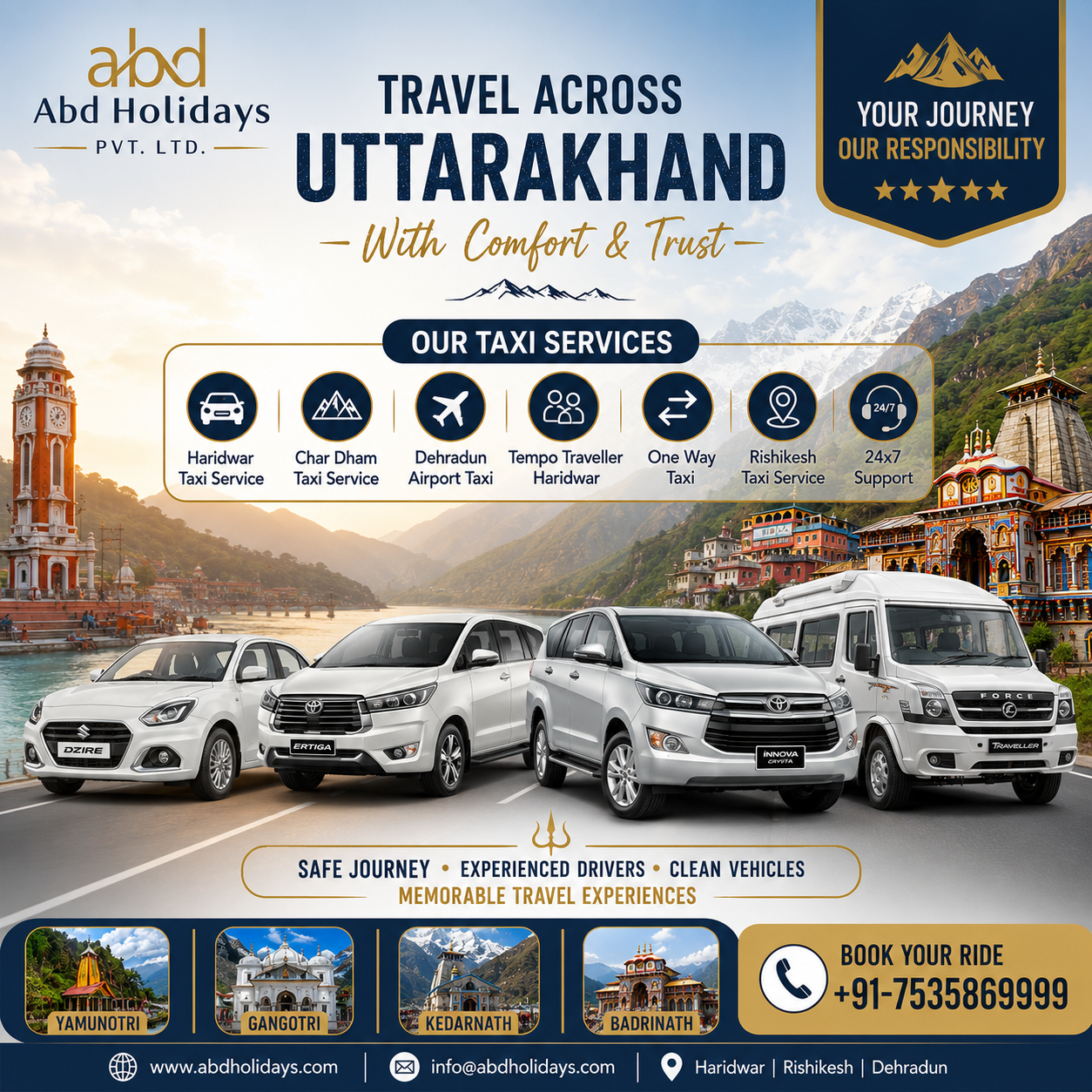 Uttarakhand Taxi Service – Reliable Cabs, Airport Transfers & Char Dham Taxi from Haridwar
