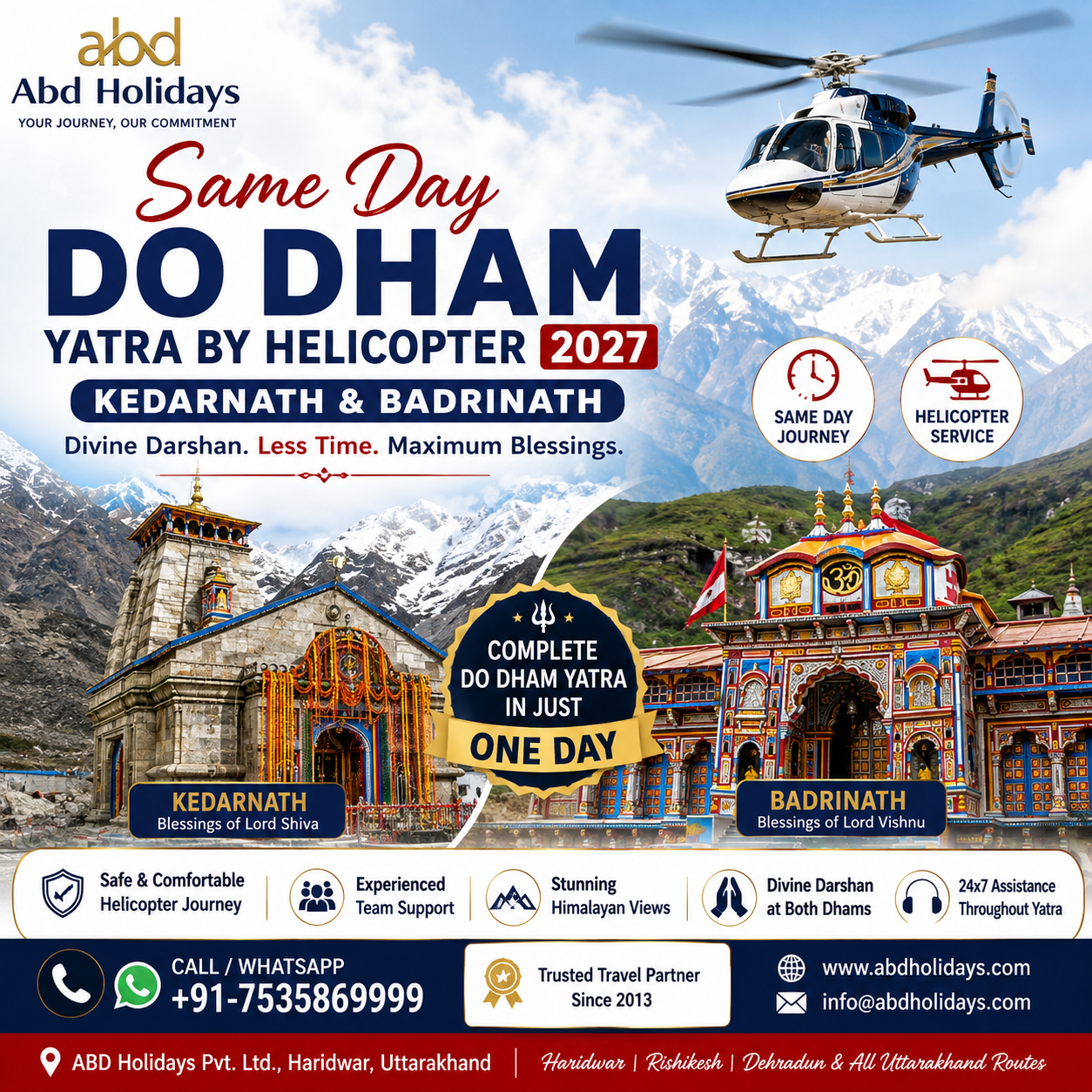 Same Day Do Dham Yatra by Helicopter